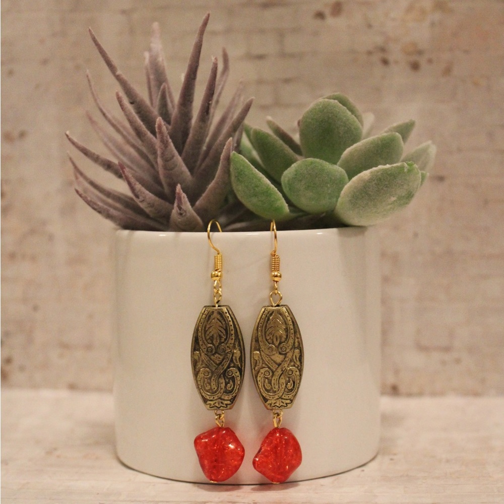 Handmade Gold Gem stone earrings